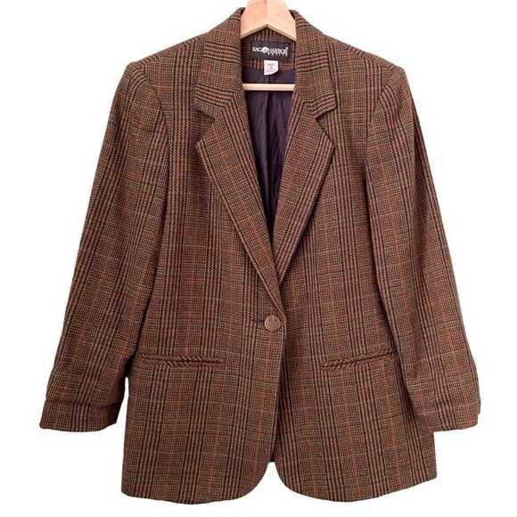 Vintage Sag Harbor 90's Brown Checkered/Plaid  Blazer in Size 4P - Picture 1 of 7